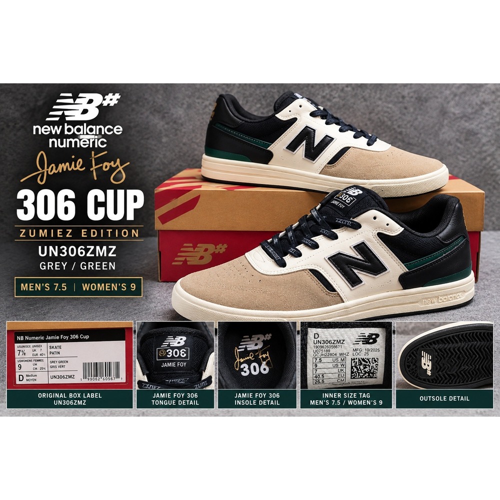 New Balance Numeric Jamie Foy 306 Cup Zumiez Grey Green UN306ZMZ Mens 7.5 Shoes